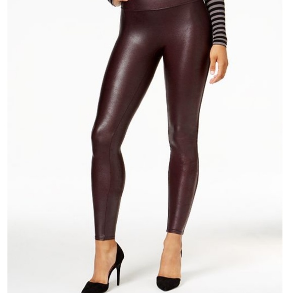 Spanx faux leather leggings in wine - Picture 2 of 5